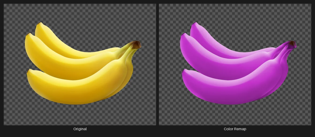 Side-by-side comparison: the original image on the left and the same image after the Color Remap node on the right.