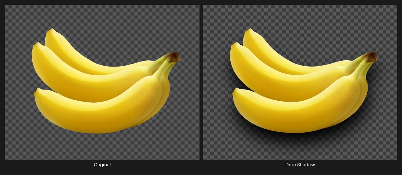 Side-by-side comparison: the original image on the left and the same image after the Drop Shadow node on the right.