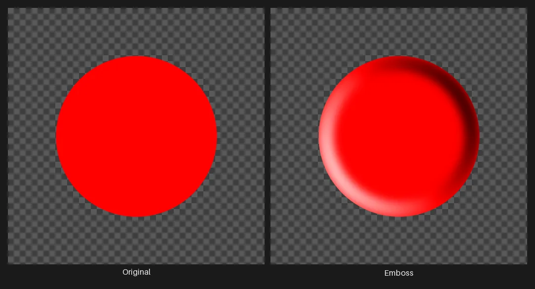Side-by-side comparison: the original image on the left and the same image after the Emboss node on the right.