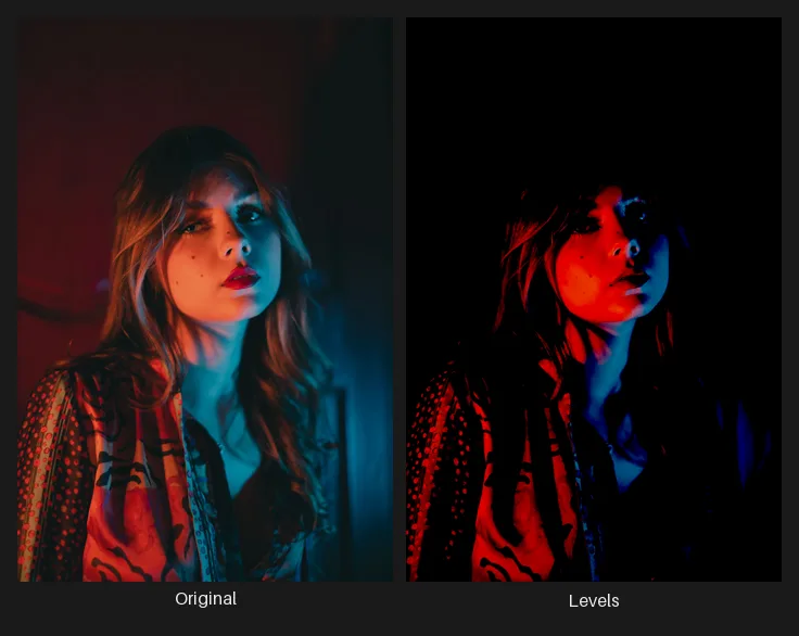 Side-by-side comparison: the original image on the left and the same image after the Levels node on the right.
