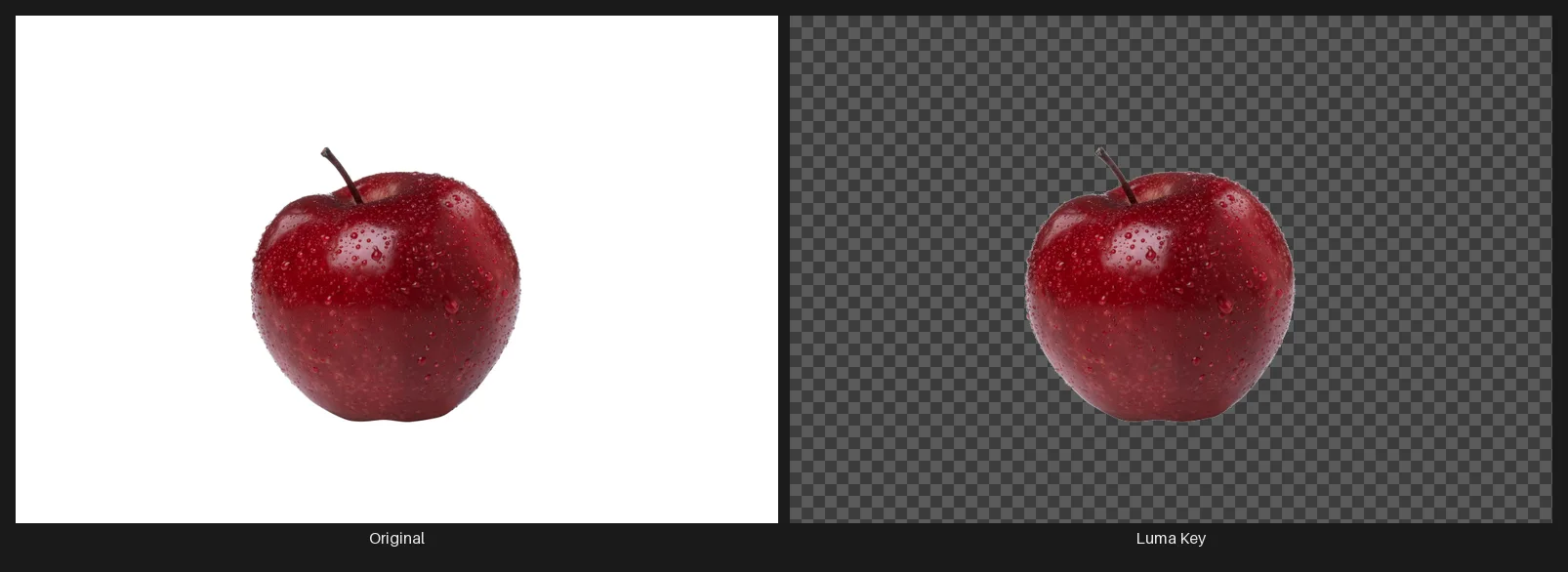 Side-by-side comparison: the original image on the left and the same image after the Luma Key node on the right.