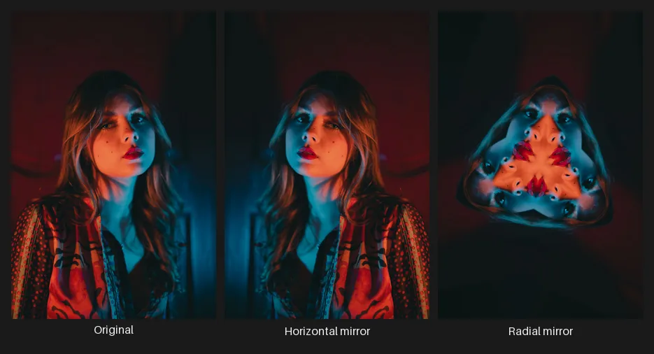 The original image beside two Mirror outputs showing different reflection modes.
