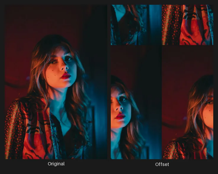 Side-by-side comparison: the original image on the left and the same image after the Offset node on the right.