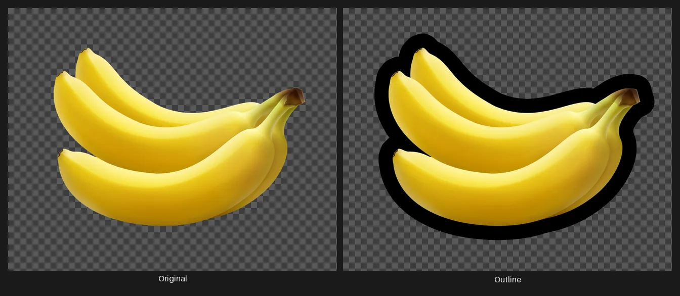 Side-by-side comparison: the original image on the left and the same image after the Outline node on the right.