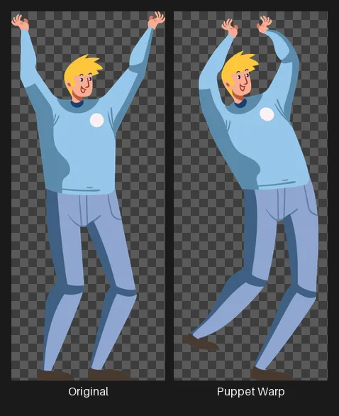 Side-by-side comparison: the original image on the left and the same image after the Puppet Warp node on the right.